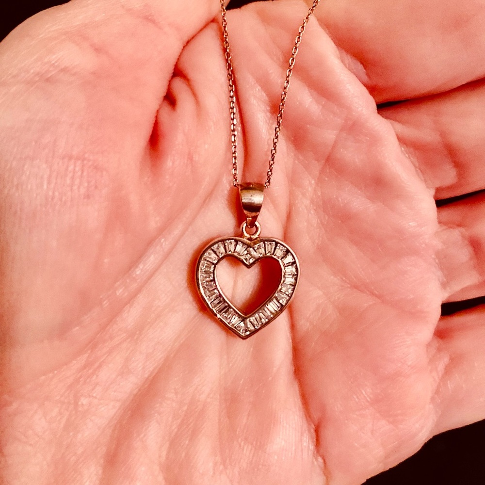 Rose Gold 925 SS Heart Pendant Chain Necklace - Picture 3 of 5